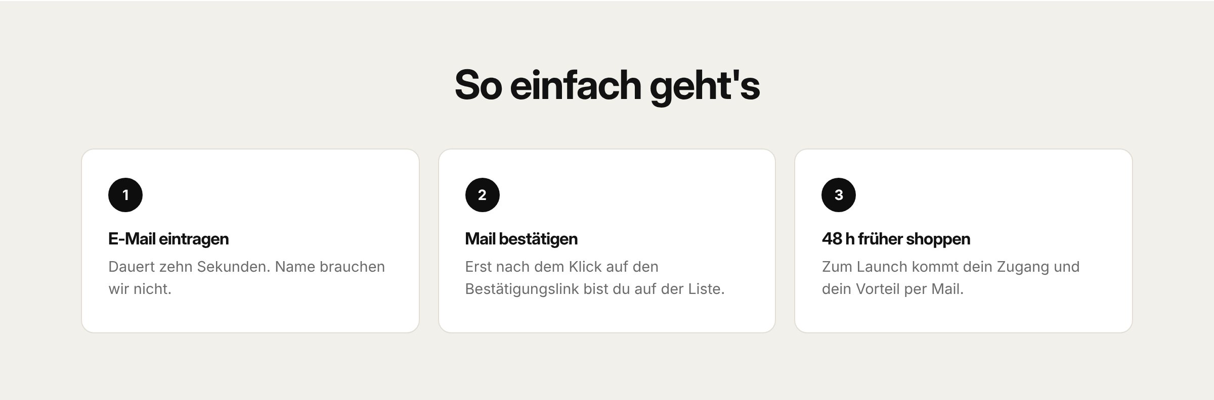So einfach geht's: E-Mail eintragen, Mail bestätigen, 48 Stunden früher shoppen