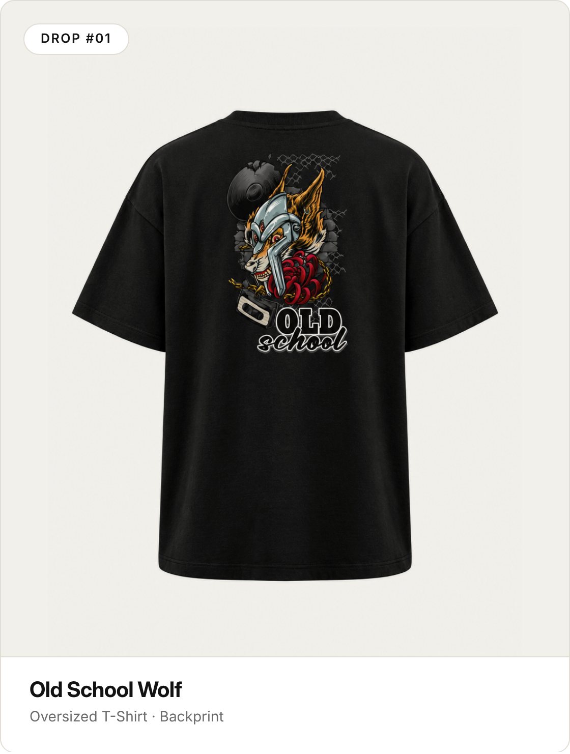 KRYOT Old School Wolf Oversized T-Shirt mit Backprint
